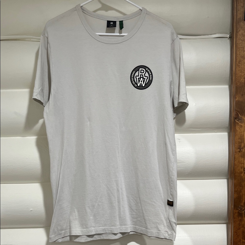 G-Star Raw Light Gray Crew Neck Tee with Chest Emblem